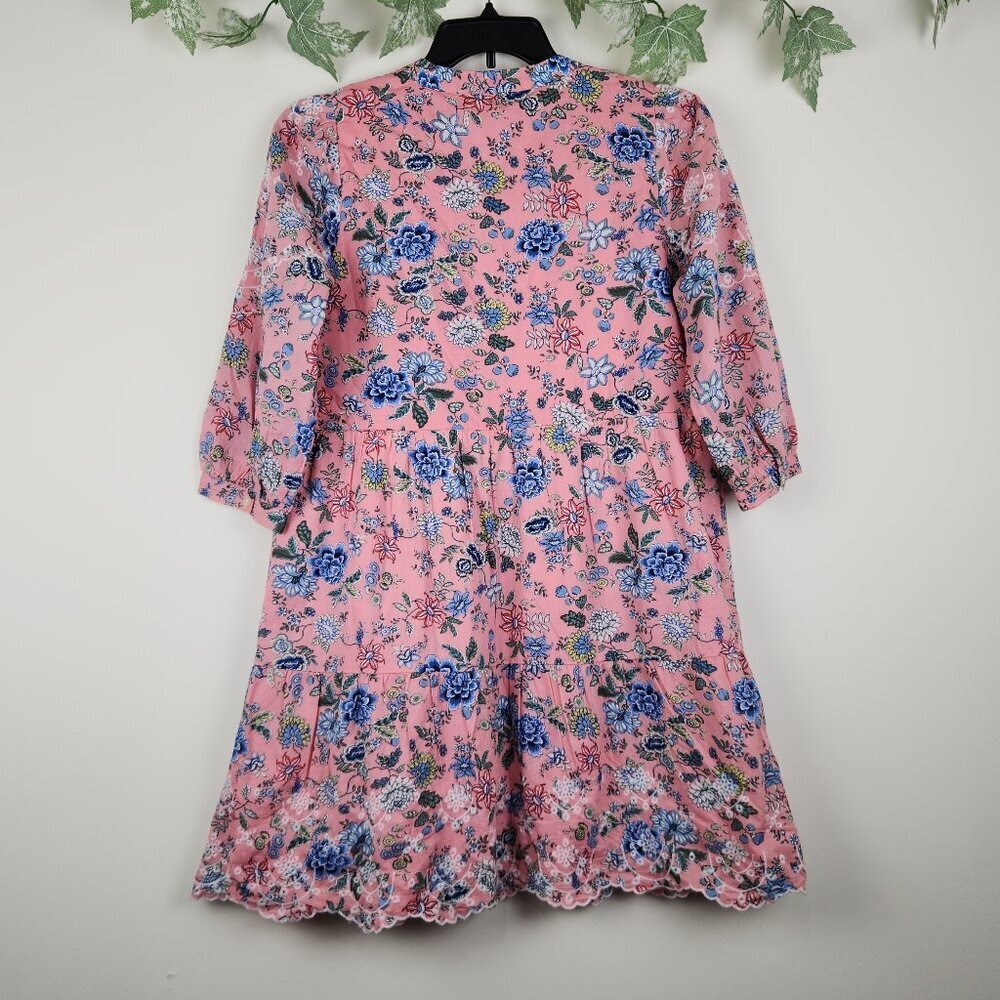 Loft Size 10 Floral Pink Multi Embroidered 3/4 Sleeve Women’s Swing Shirt Dress - Picture 6 of 8